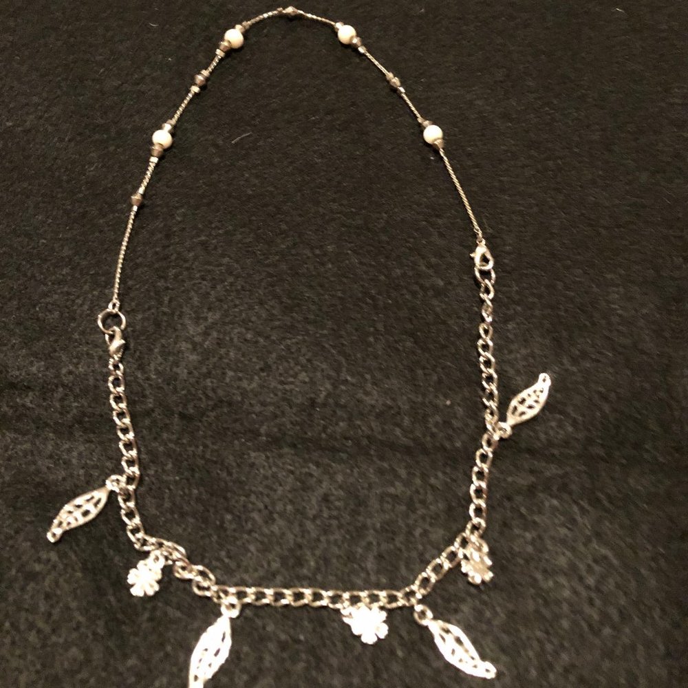 Women's Girl's unique necklace made of two bracelets metal chain and beads 17"